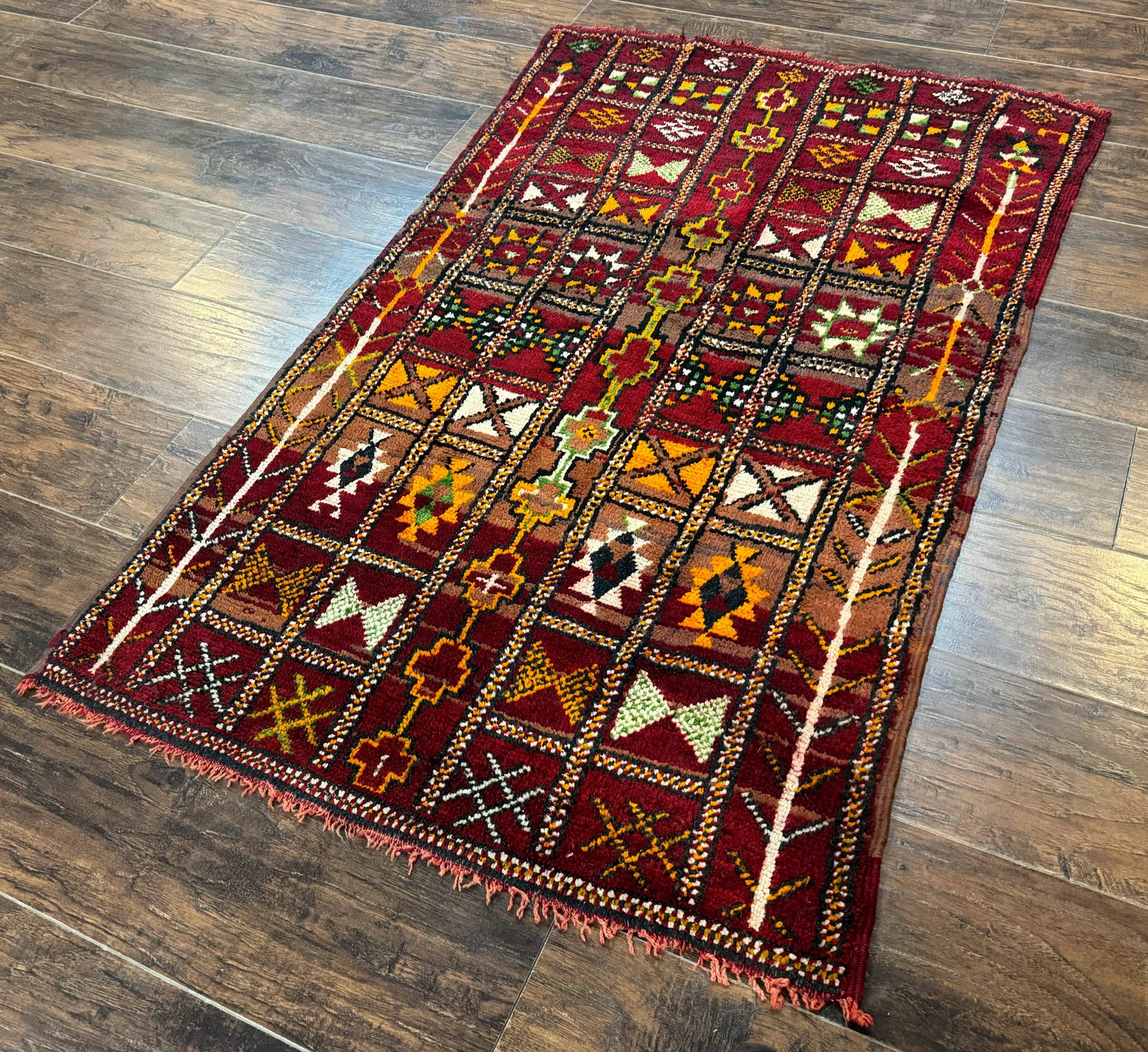 Moroccan Berber Tribal Rug 3x5, Geometric Area Rug, Red Orange Brown - Nuvé