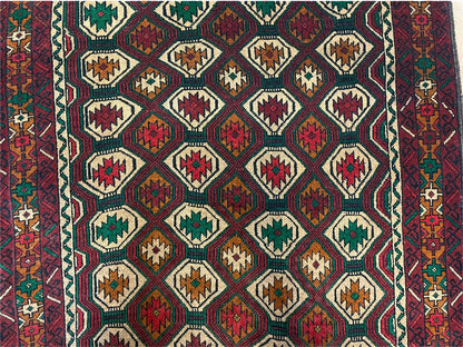 3x5 Vintage Handmade Wool Rug Tribal Turkoman Balouch Prayer Rug Organic Dyes - Nuvé