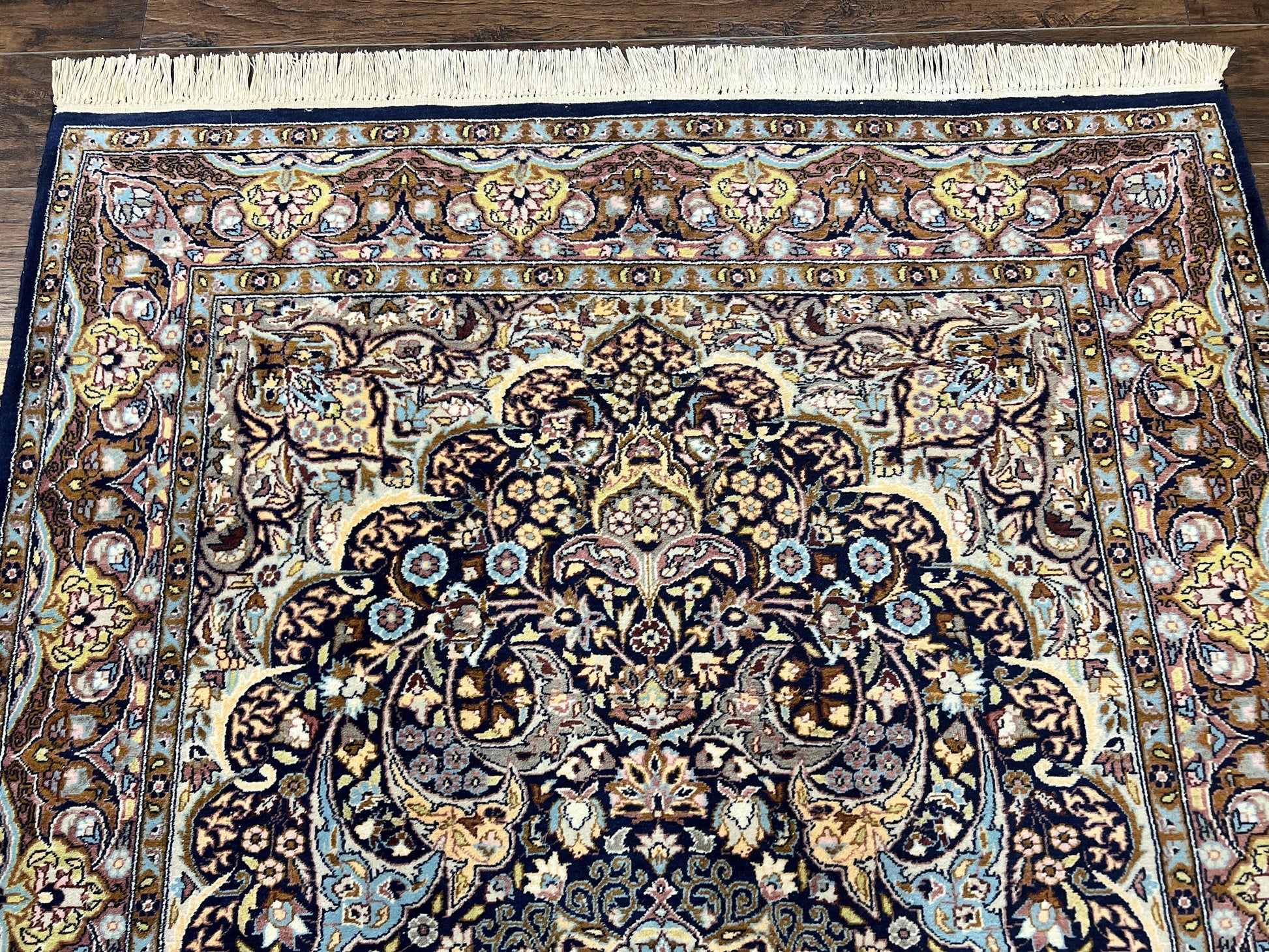 Pak Persian Rug 5x7, Navy Blue Hand Knotted Wool Oriental Carpet 5 x 7 ft, Floral Medallion, Traditional Vintage Pakistani Rug, 225 KPSI - Nuvé
