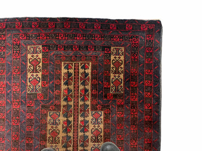 3 X 3.5 New Vintage Handmade Wool Rug Tribal Turkoman Balouch Red Prayer Rug