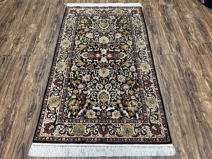 Sino Persian Silk Rug 3x5 Oriental Carpet 3 x 5 Fine Silk Rug, Black Ivory Gold, Animal Motifs, Flowers, High Quality, Vintage Silk Rug Wow - Nuvé