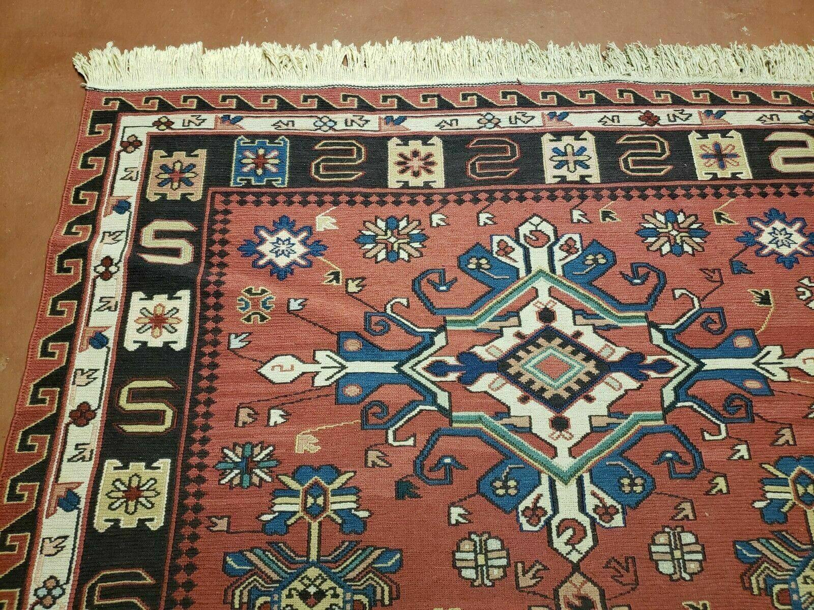 4' X 6' Vintage Russian Kilim Handmade Caucasian Soumak Flat Weave Wool Rug - Nuvé