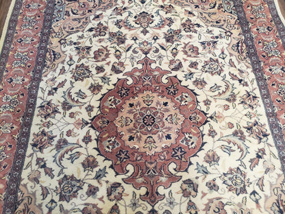 4x6 Handmade Top Quality Pakistani Floral Wool Rug Veg Dyes Carpet Beige Salmon - Nuvé