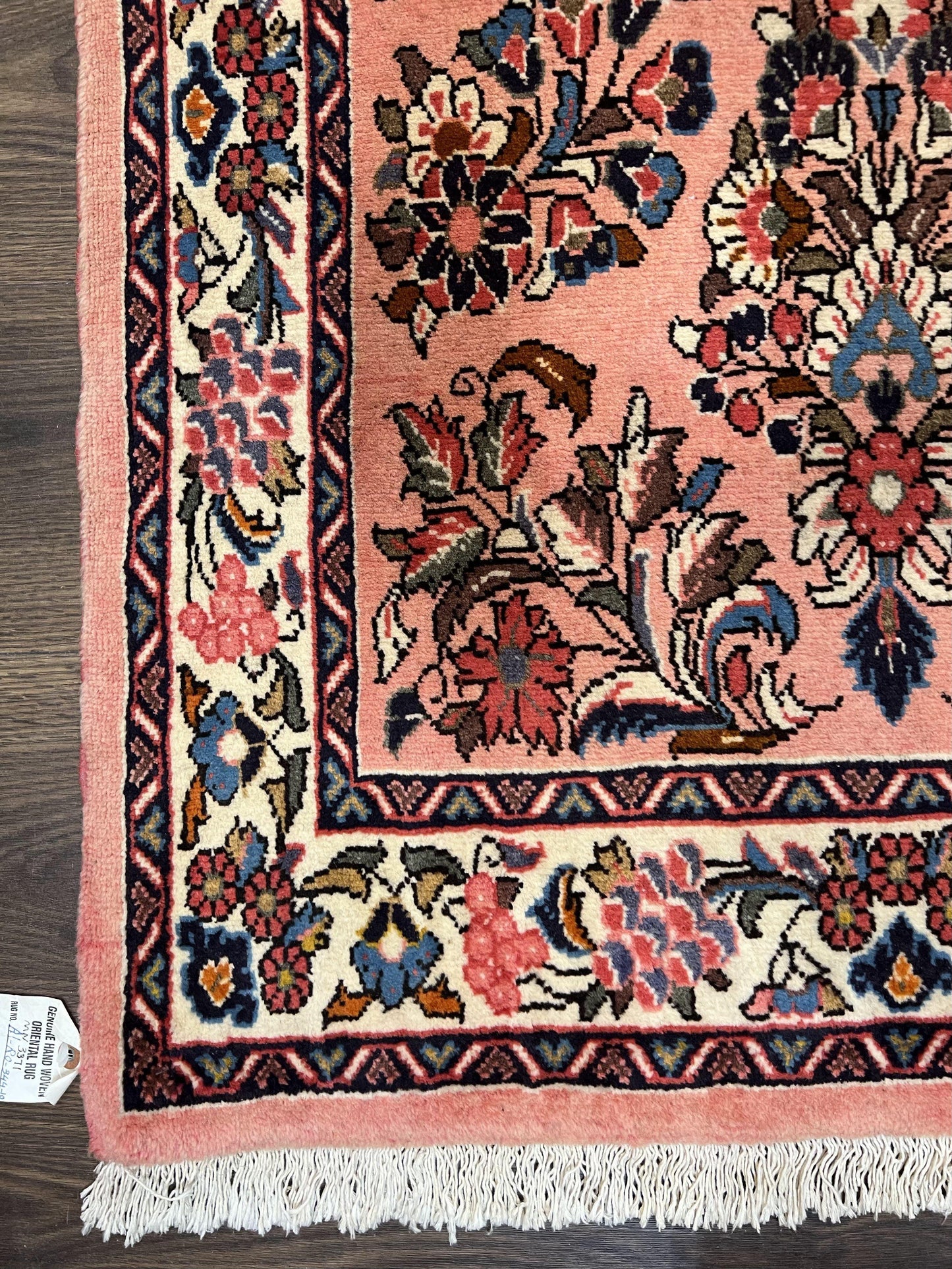 Persian Runner Rug 2.9 x 13.6, Semi Antique Vintage Persian Sarouk Hallway Rug, Wool Oriental Runner, Salmon and Cream, Floral Allover Hand Knotted - Nuvé