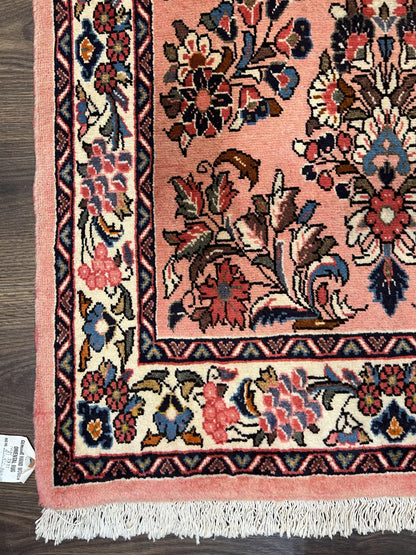 Persian Runner Rug 2.9 x 13.6, Semi Antique Vintage Persian Sarouk Hallway Rug, Wool Oriental Runner, Salmon and Cream, Floral Allover Hand Knotted - Nuvé