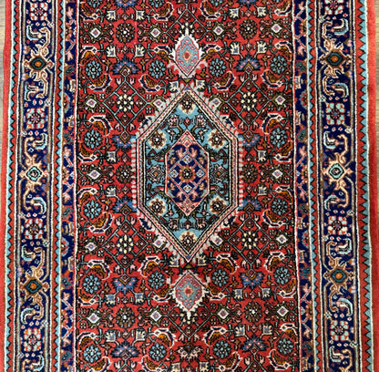 Indo Persian Bidjar Runner Rug 3 x 18.6, Red Navy Blue, Long Runner, Wool Oriental Carpet - Nuvé