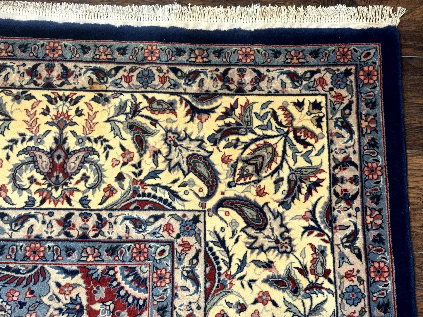 Sino Persian Kerman Rug 10x14, Blue and Beige, Floral Medallion, Fine 240 KPSI - Nuvé