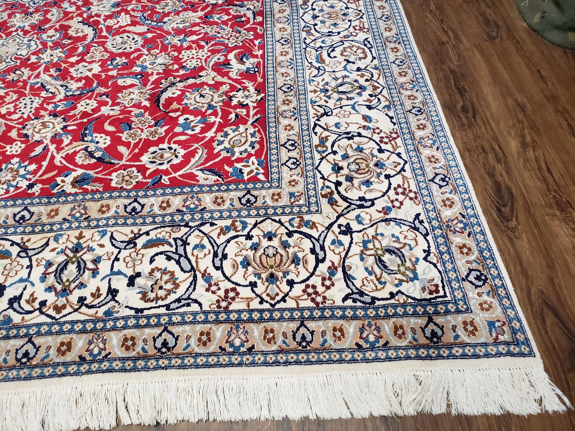 Persian Nain Rug 8x12, Red and Ivory, Signed - Nuvé