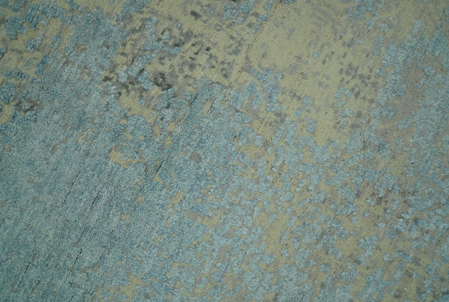 Abstract Design Blue, Beige And Gray 8x10 Hand Knotted Wool and Bamboo Silk Rug - Nuvé