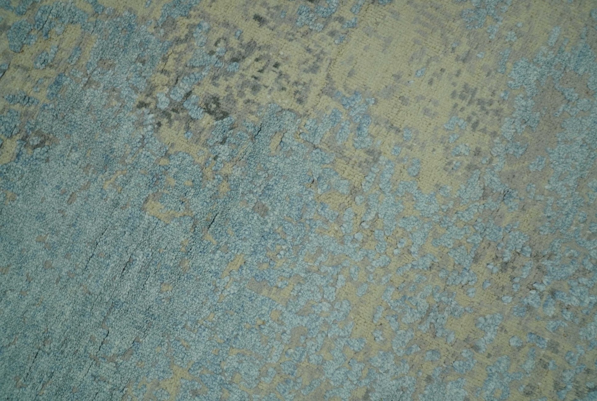 Abstract Design Blue, Beige And Gray 8x10 Hand Knotted Wool and Bamboo Silk Rug - Nuvé