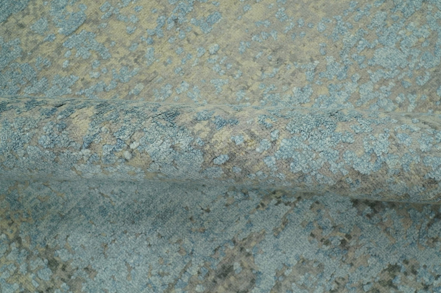 Abstract Design Blue, Beige And Gray 8x10 Hand Knotted Wool and Bamboo Silk Rug - Nuvé