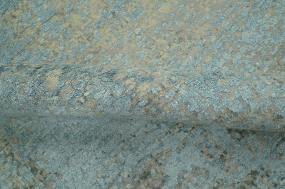 Abstract Design Blue, Beige And Gray 8x10 Hand Knotted Wool and Bamboo Silk Rug - Nuvé
