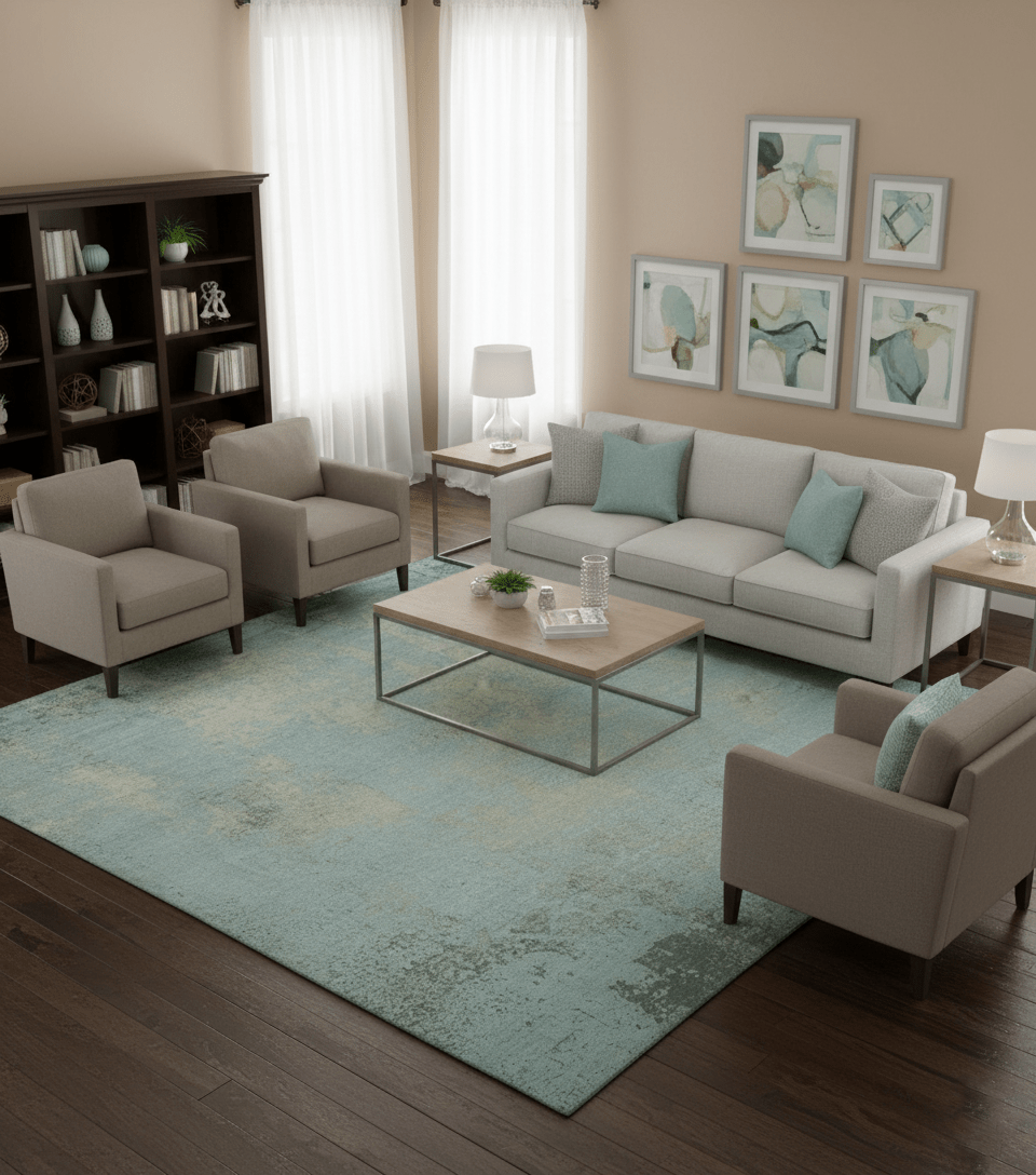 Abstract Design Blue, Beige And Gray 8x10 Hand Knotted Wool and Bamboo Silk Rug - Nuvé