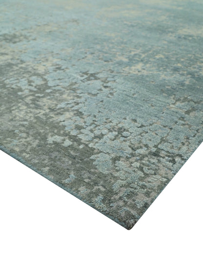 Abstract Design Blue, Beige And Gray 8x10 Hand Knotted Wool and Bamboo Silk Rug - Nuvé