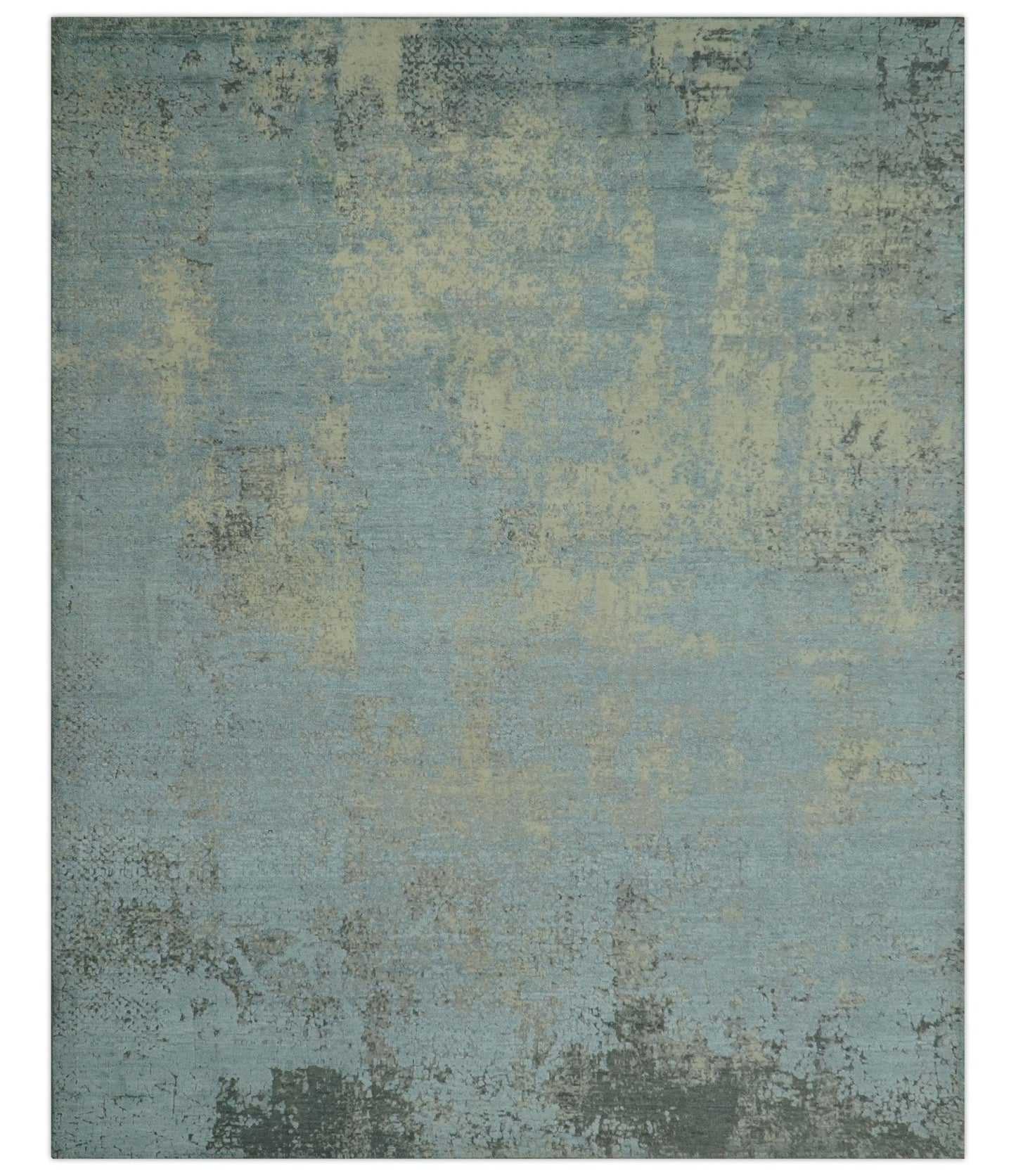 Abstract Design Blue, Beige And Gray 8x10 Hand Knotted Wool and Bamboo Silk Rug - Nuvé