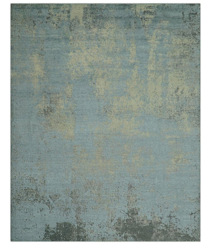 Abstract Design Blue, Beige And Gray 8x10 Hand Knotted Wool and Bamboo Silk Rug - Nuvé