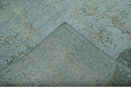 Abstract Design Blue, Beige And Gray 8x10 Hand Knotted Wool and Bamboo Silk Rug - Nuvé