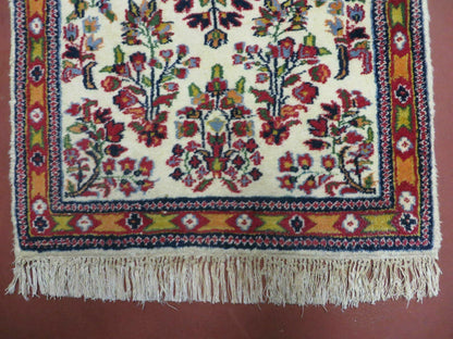 Small Persian Rug 2 x 3, Tiny Persian Sarouk Carpet, Cream Navy Blue Red, Floral Medallion, Vintage Wool Rug, Handmade Hand-Knotted Oriental Rug - Nuvé