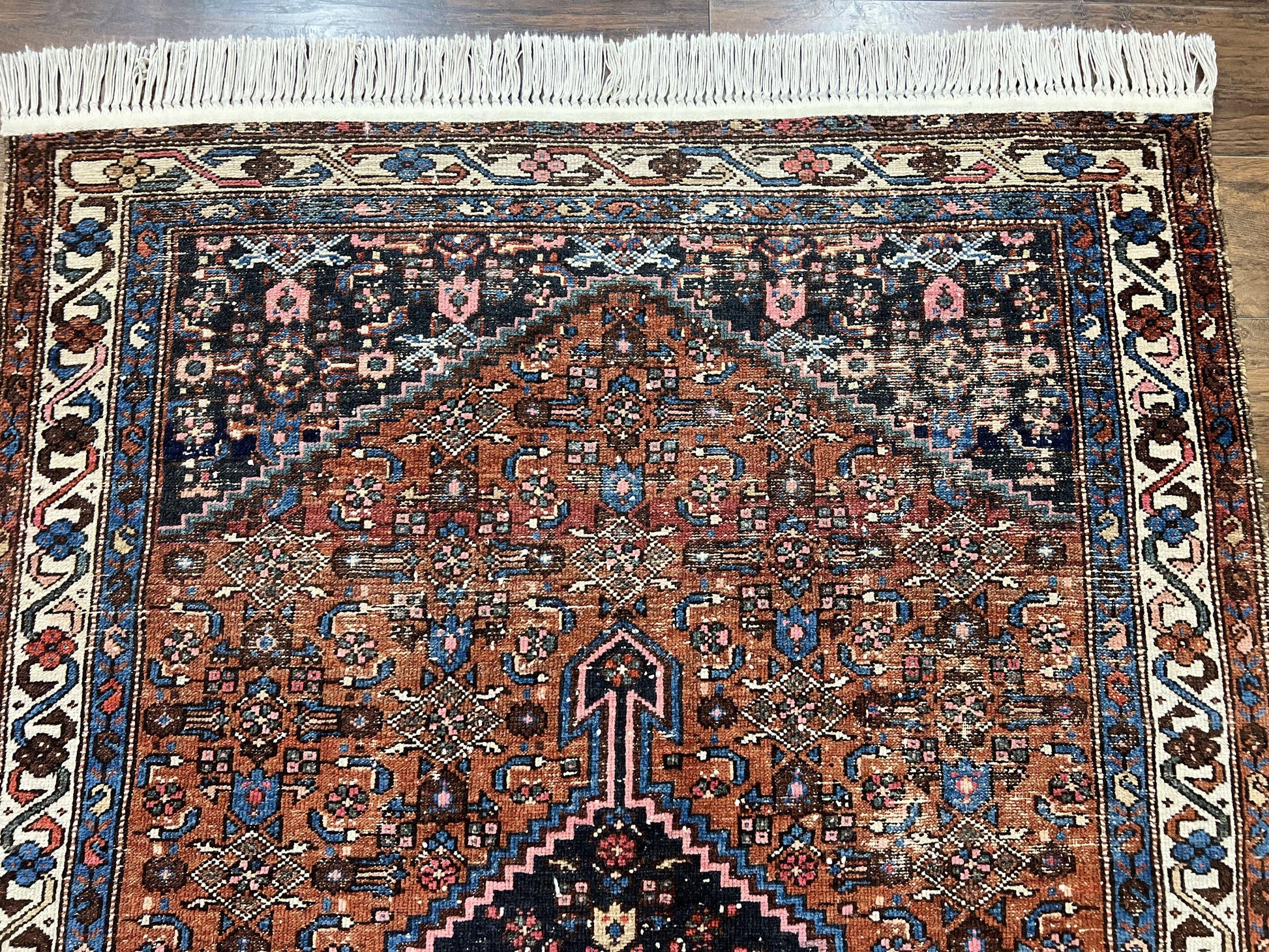 Red Persian Hamadan Rug 4x6, Wool Handmade Antique Carpet, Geometric Medallion Rug, Oriental Rug 4 x 6, Persian Tribal Rug, Hand Knotted Rug - Nuvé