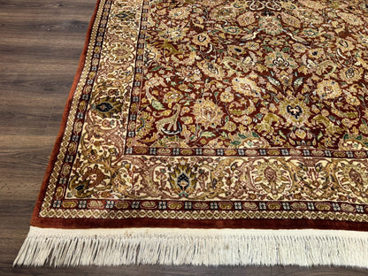 Tree of Life Indian Kashmiri Rug 6x9, Rust Red and Cream, Animal Pictorials, Fine 290 KPSI - Nuvé