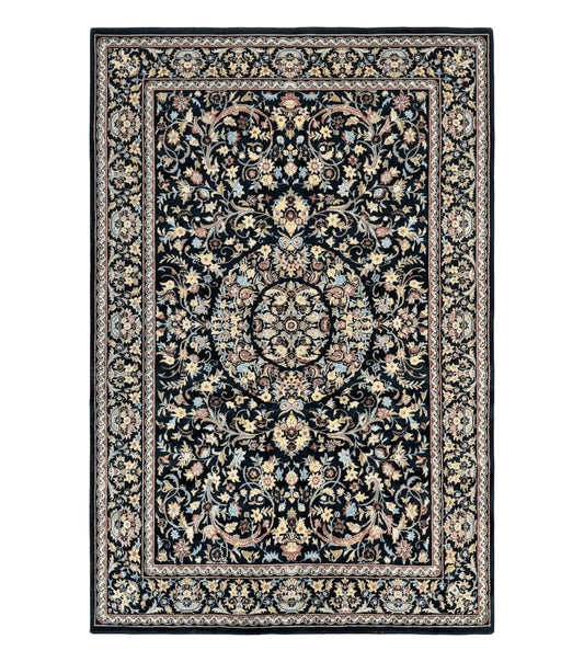 Pak Persian Rug 5x7, Floral, Colorful, Handmade Vintage Wool Rug, Finely Hand Knotted 225 KPSI, Black