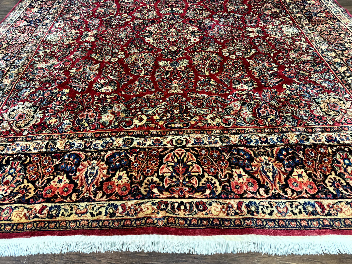 Persian Sarouk Rug 10x10, Square Persian Carpet, Red, Floral, Antique - Nuvé
