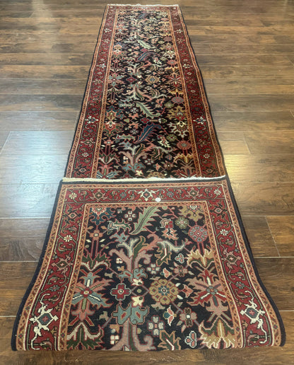 Indo Persian Runner Rug 2.7 x 13, Navy Blue and Red, Allover Floral, Wool, 13ft Runner - Nuvé