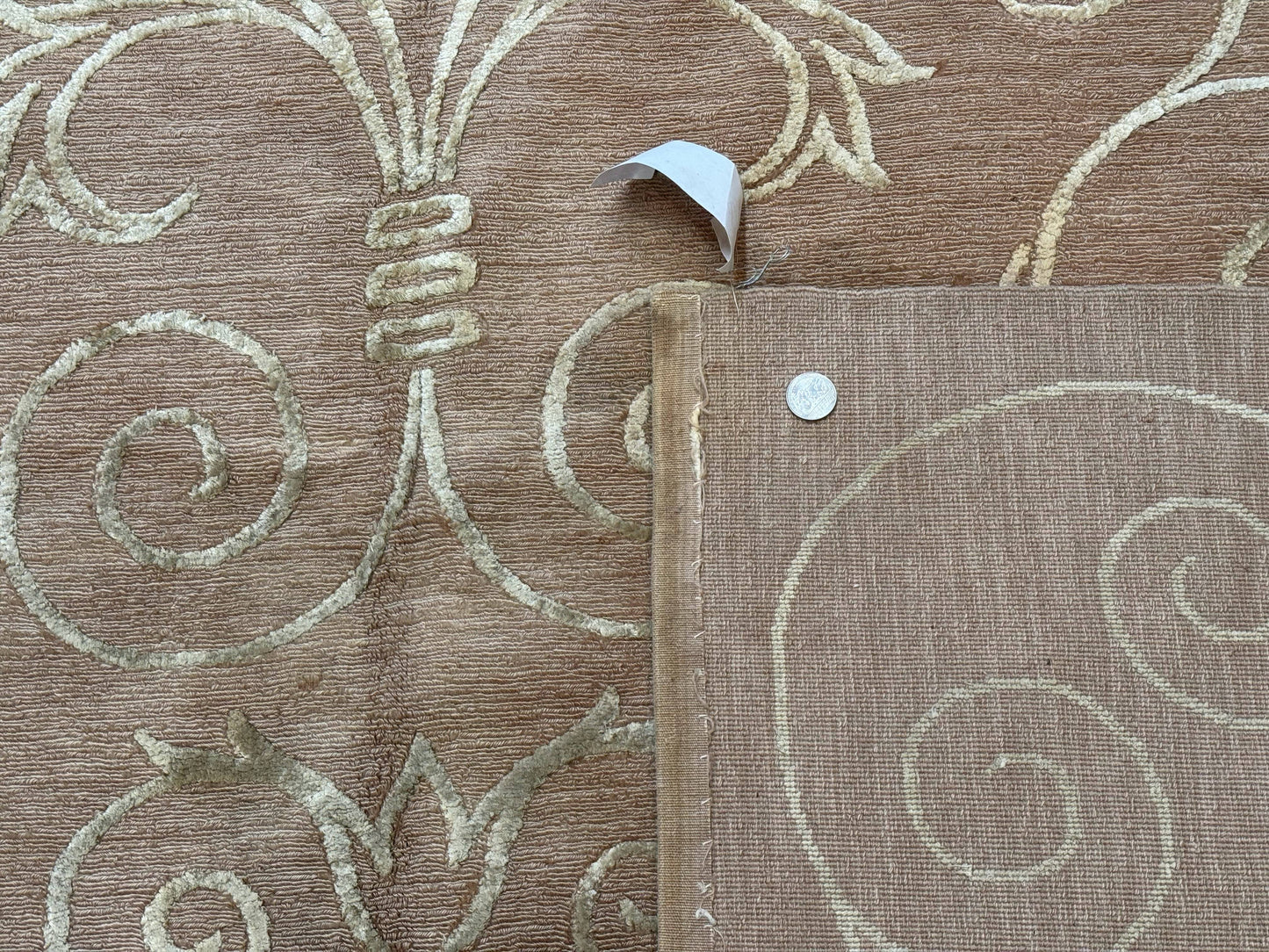 Tibetan Rug 9x12 Wool and Silk Beige Modern Handmade Carpet - Nuvé