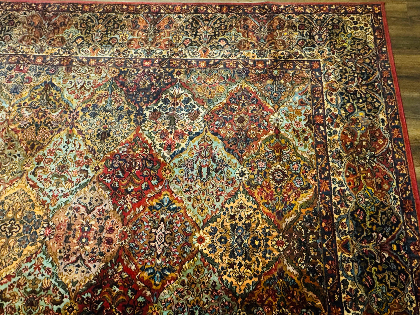 Square Karastan Multicolor Panel Kirman Rug #717, Rare Size 8.8 x 8.8, Original 700 Series, Wool - Nuvé