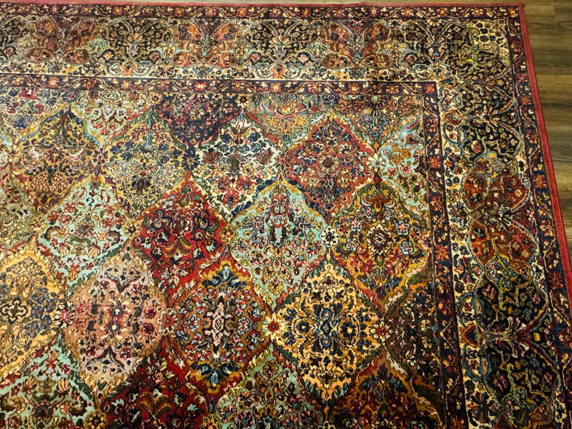 Square Karastan Multicolor Panel Kirman Rug #717, Rare Size 8.8 x 8.8, Original 700 Series, Wool - Nuvé