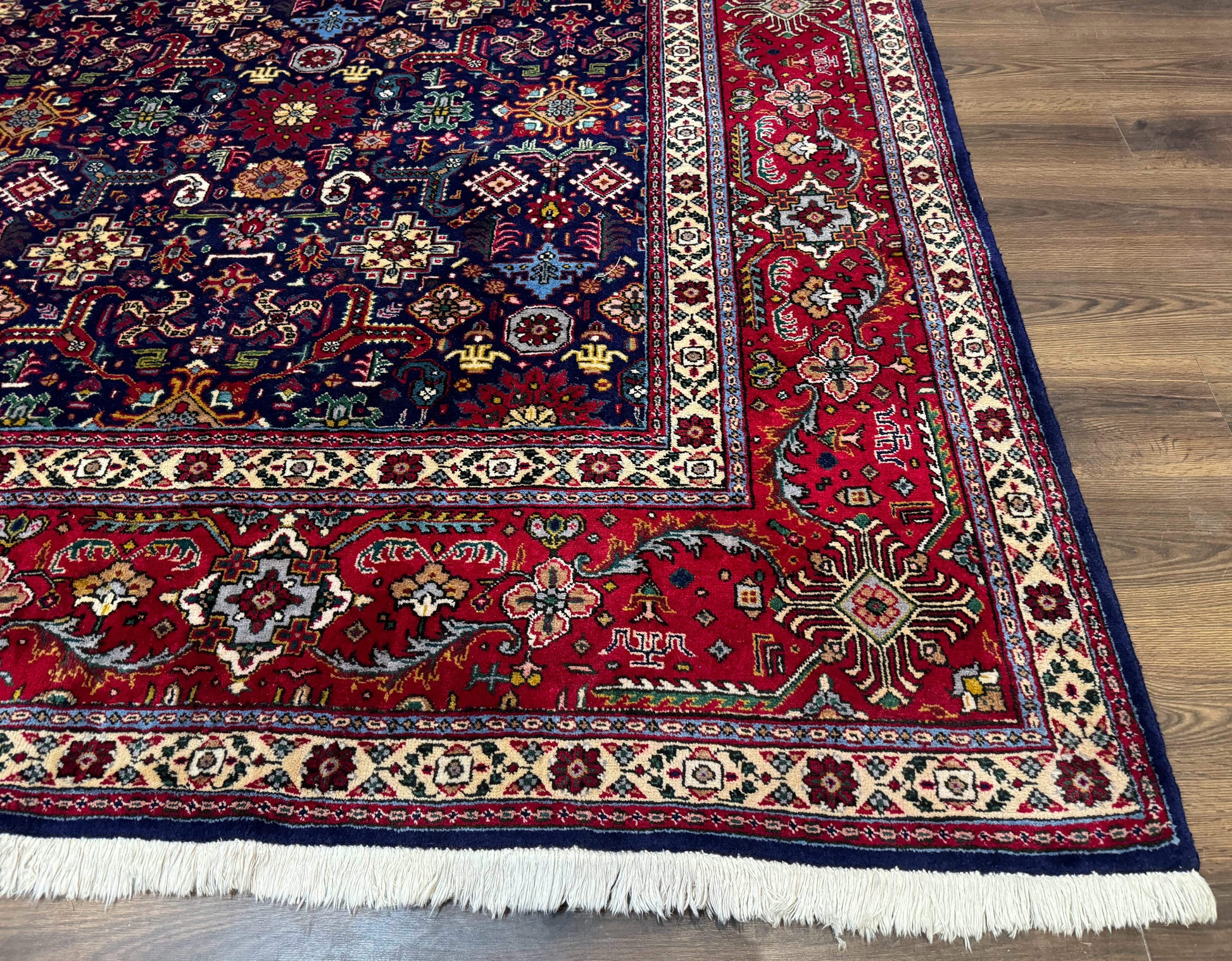 Large Persian Tabriz Rug 10x16, Navy Blue and Red, Allover Pattern, Vintage Hand Knotted Wool Carpet - Nuvé