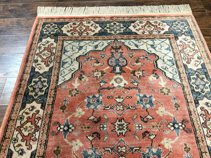 Karastan Rug 4x6 Bergama Design #737, Karastan Area Rug, Vintage Wool Karastan Carpet, Original Collection 700 Series, Salmon Red Light Blue - Nuvé