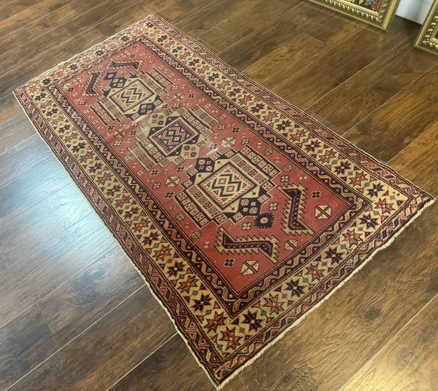 Antique Turkish Sparta Rug 3x6, Geometric Caucasian Kazak Pattern, Handmade - Nuvé
