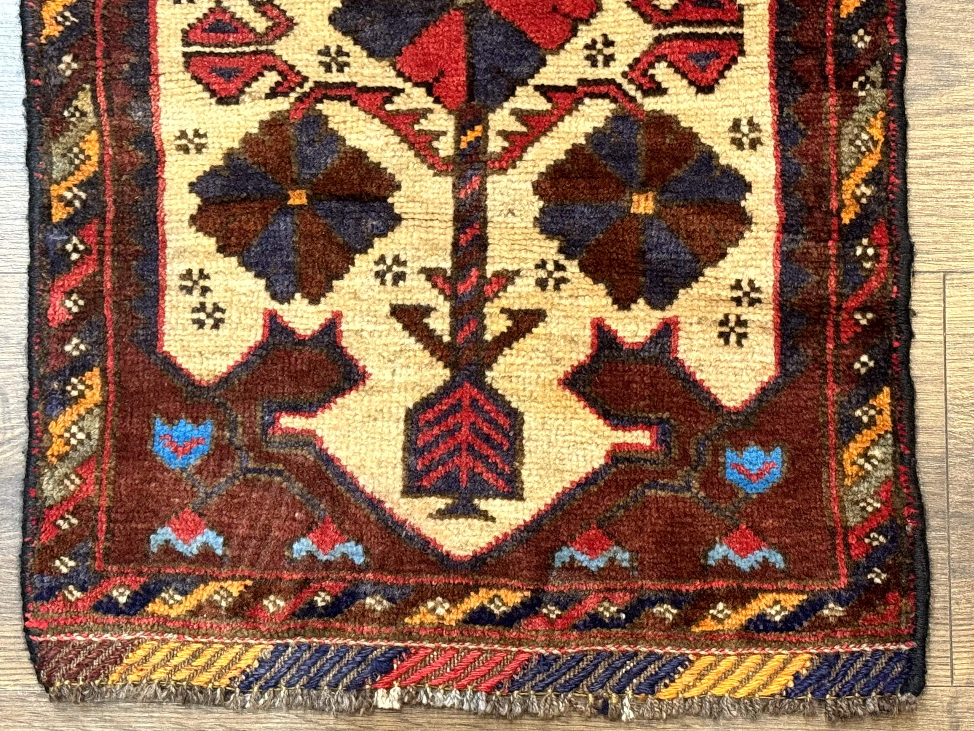 Small Persian Baluchi Tribal Rug, Tan, Handmade - Nuvé