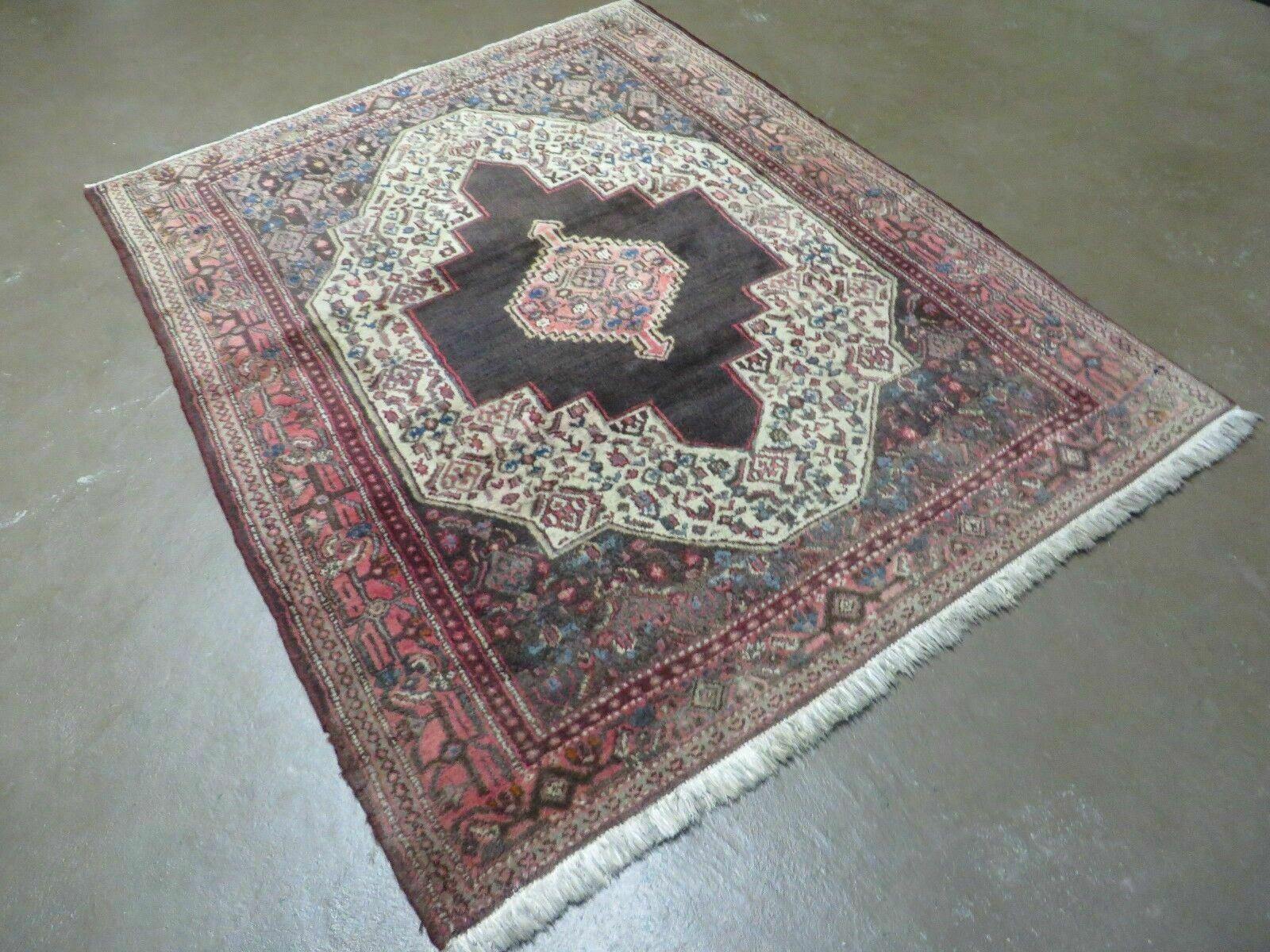 4' X 5' Antique Handmade India Floral Oriental Wool Rug Brown Vegetable Dyes - Nuvé