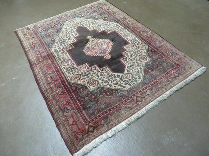 4' X 5' Antique Handmade India Floral Oriental Wool Rug Brown Vegetable Dyes - Nuvé