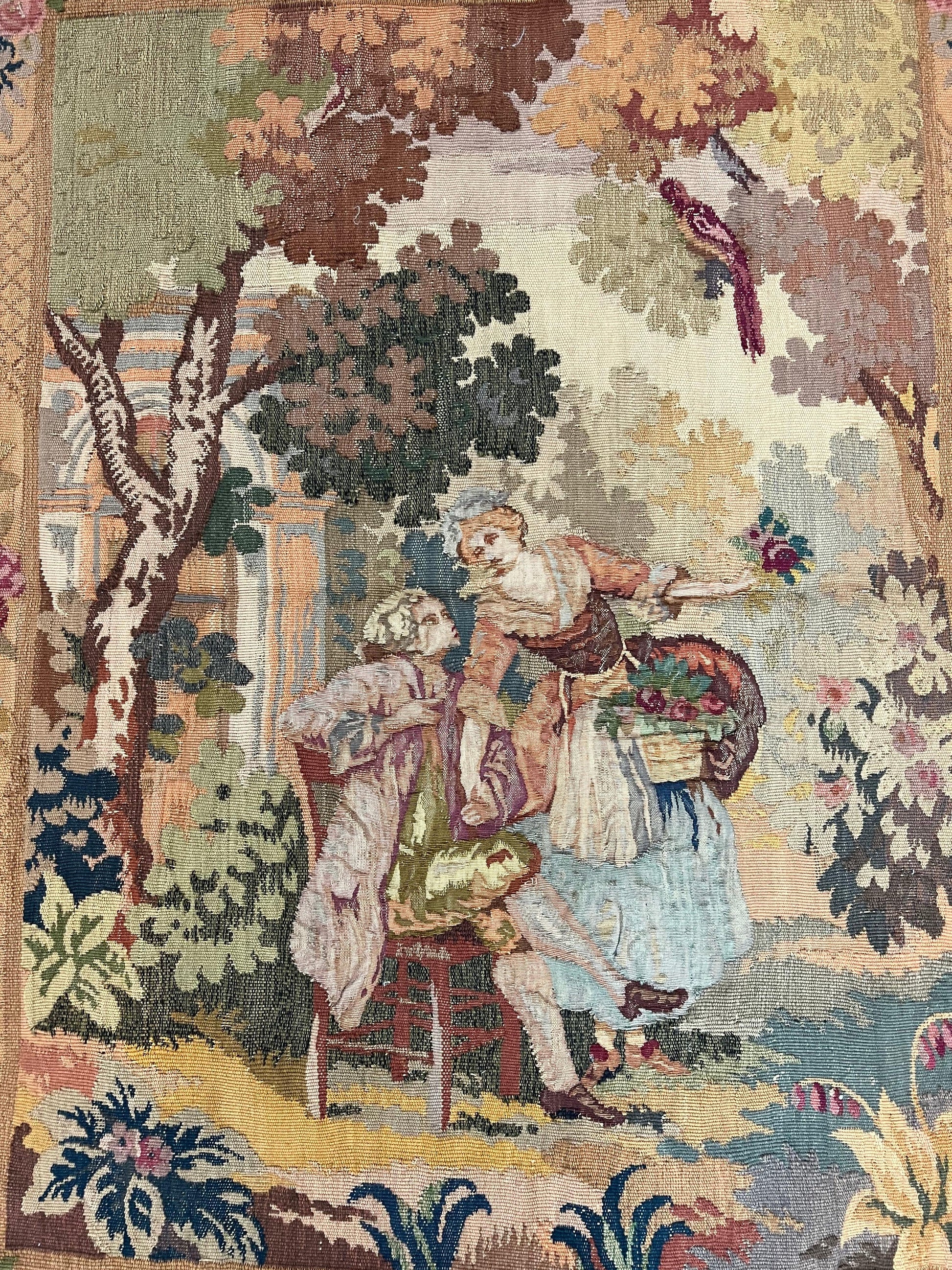 Antique Tapestry 3x4, European French Tapestry, Hand Loomed Victorian Tapestry, Vintage Wool Tapestry 3 x 4 ft - Nuvé