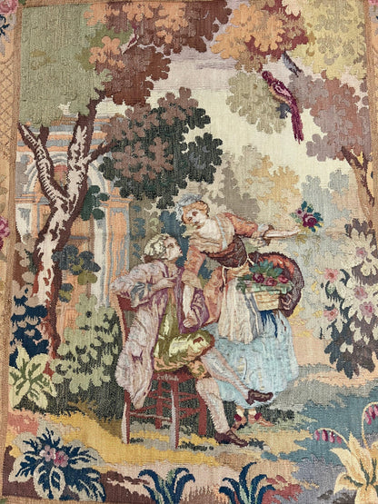 Antique Tapestry 3x4, European French Tapestry, Hand Loomed Victorian Tapestry, Vintage Wool Tapestry 3 x 4 ft - Nuvé
