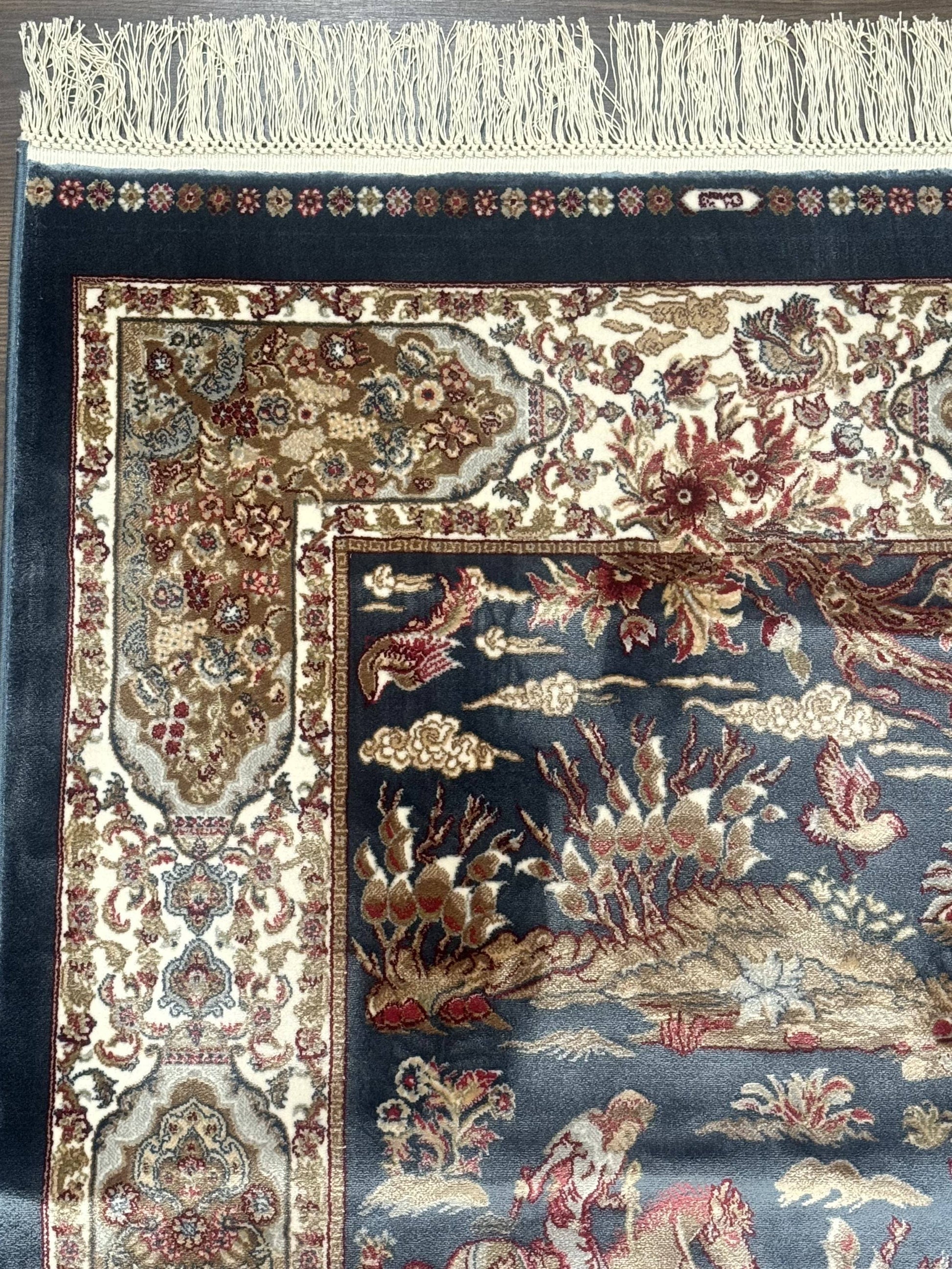 Turkish Silk Rug 2.6 x 6.7, Short Runner Rug, Blue & Ivory, Bamboo Silk, New - Nuvé