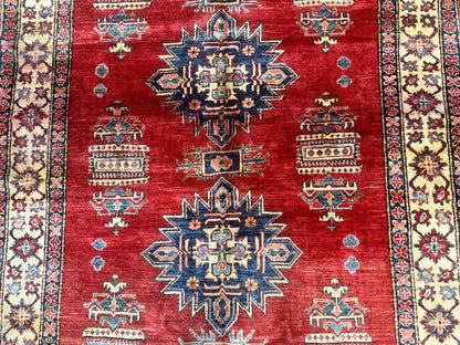 Square Turkish Rug 6x6, Azerbaijani Azeri Turkish Armenian Rug, Red Tan Blue, Geometric, Wool Carpet - Nuvé