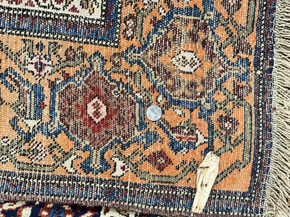 Persian Senneh Rug 4x8, Wool Hand Knotted Antique Kurdish Carpet, Navy Blue Oriental Area Rug, 4 x 8 Rug - Nuvé