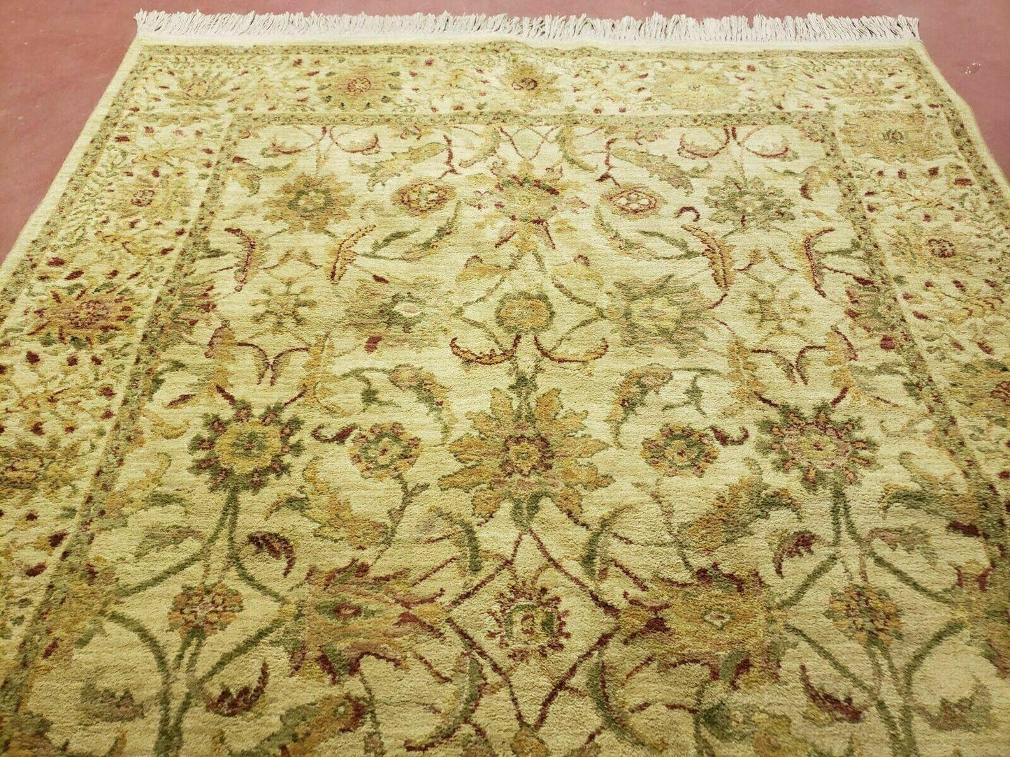 Belgium Power Loomed Rug 5x7, Vintage Oriental Wool Carpet, Beige - Nuvé