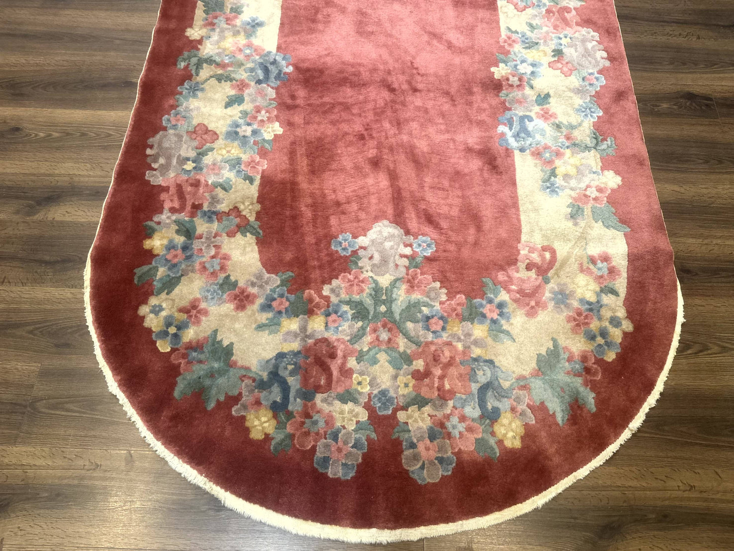 Oval Chinese Peking Rug 5x8, Pink, Floral, Vintage Chinese Wool Carpet - Nuvé