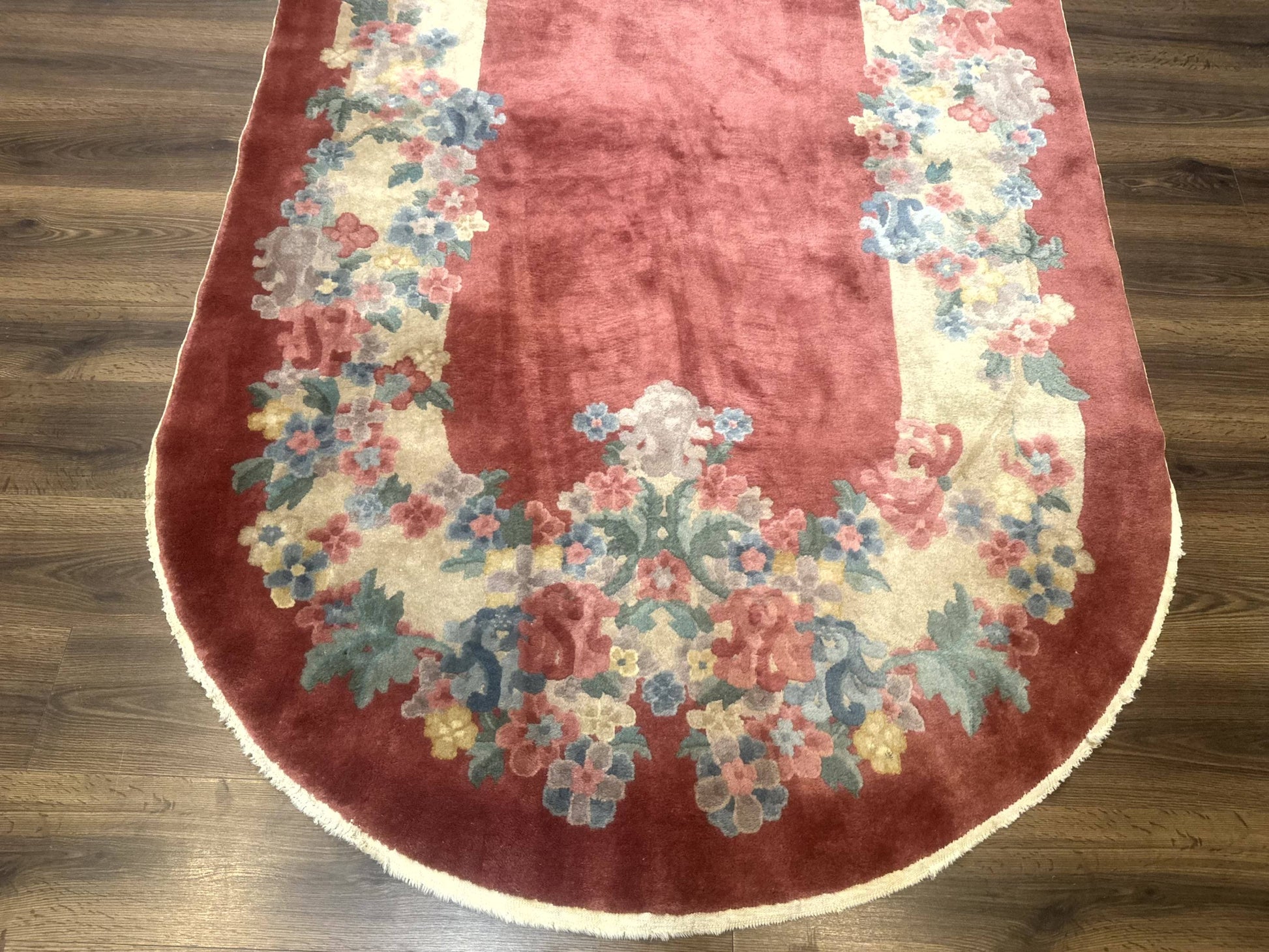 Oval Chinese Peking Rug 5x8, Pink, Floral, Vintage Chinese Wool Carpet - Nuvé
