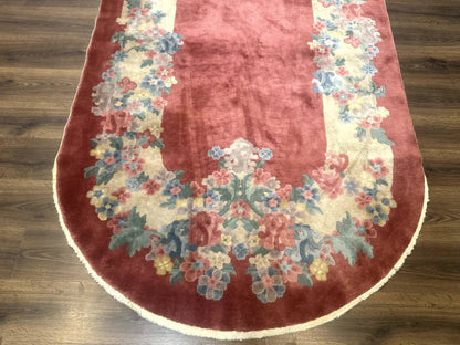 Oval Chinese Peking Rug 5x8, Pink, Floral, Vintage Chinese Wool Carpet - Nuvé