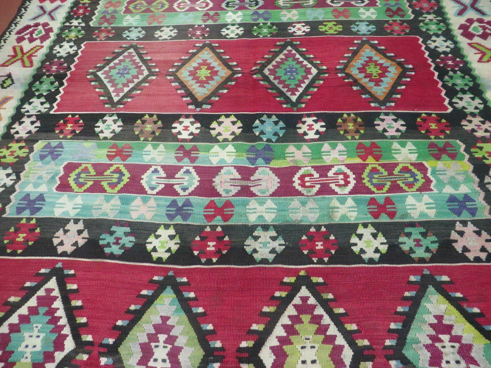 7' X 9' Vintage Turkish Kilim Handmade Flat Weave Wool Rug Veg Dye Nice - Nuvé