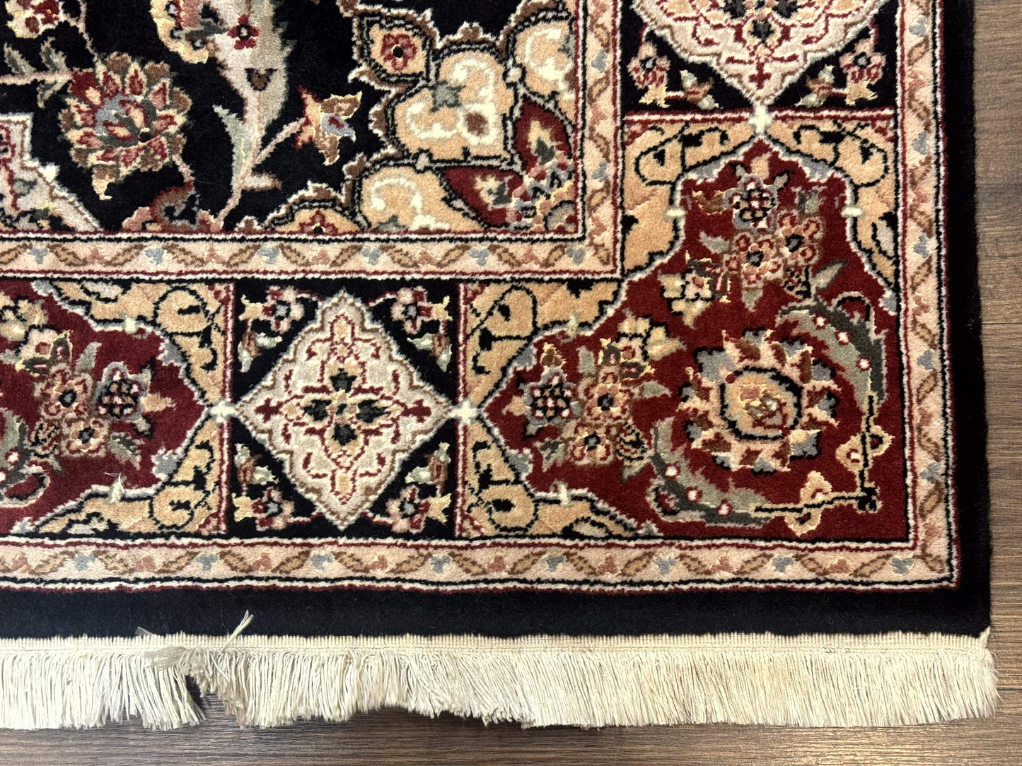 Pak Persian Rug 4x6, Black and Burgundy, Floral Allover, Wool and Silk - Nuvé
