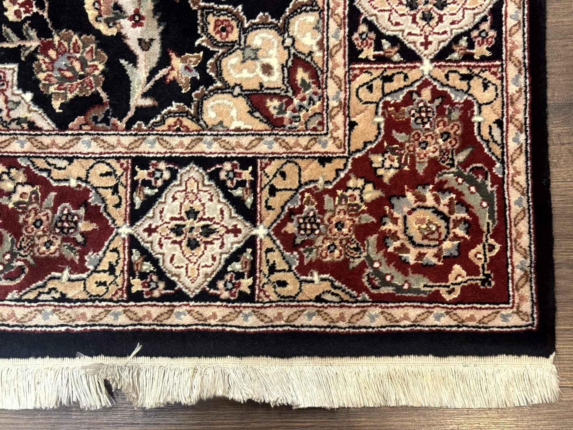 Pak Persian Rug 4x6, Black and Burgundy, Floral Allover, Wool and Silk - Nuvé