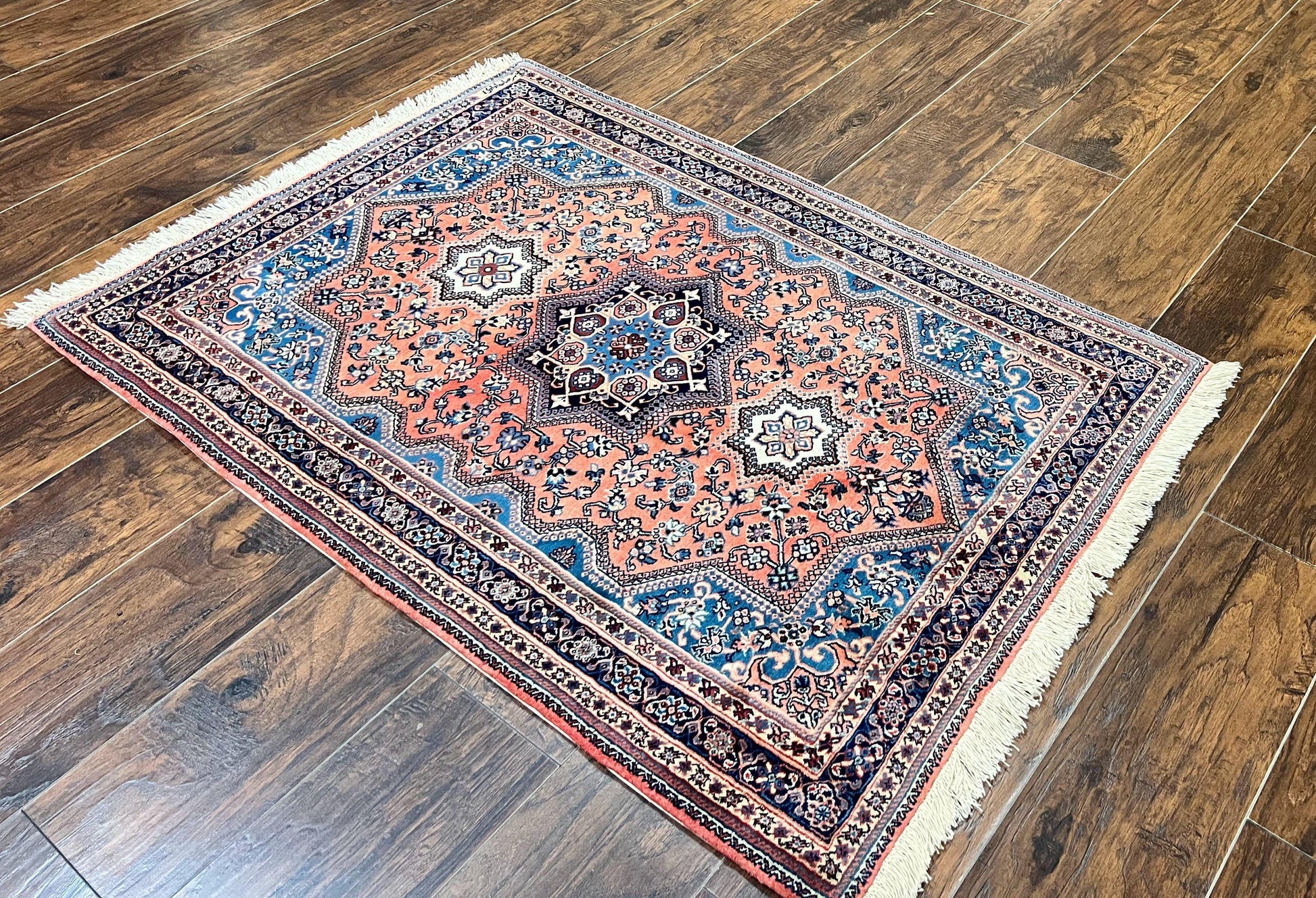 Persian Shiraz Rug 3x5, Geometric Tribal Rug, Wool Hand Knotted Vintage Carpet, Light Red & Blue, Signed by Masterweaver - Nuvé
