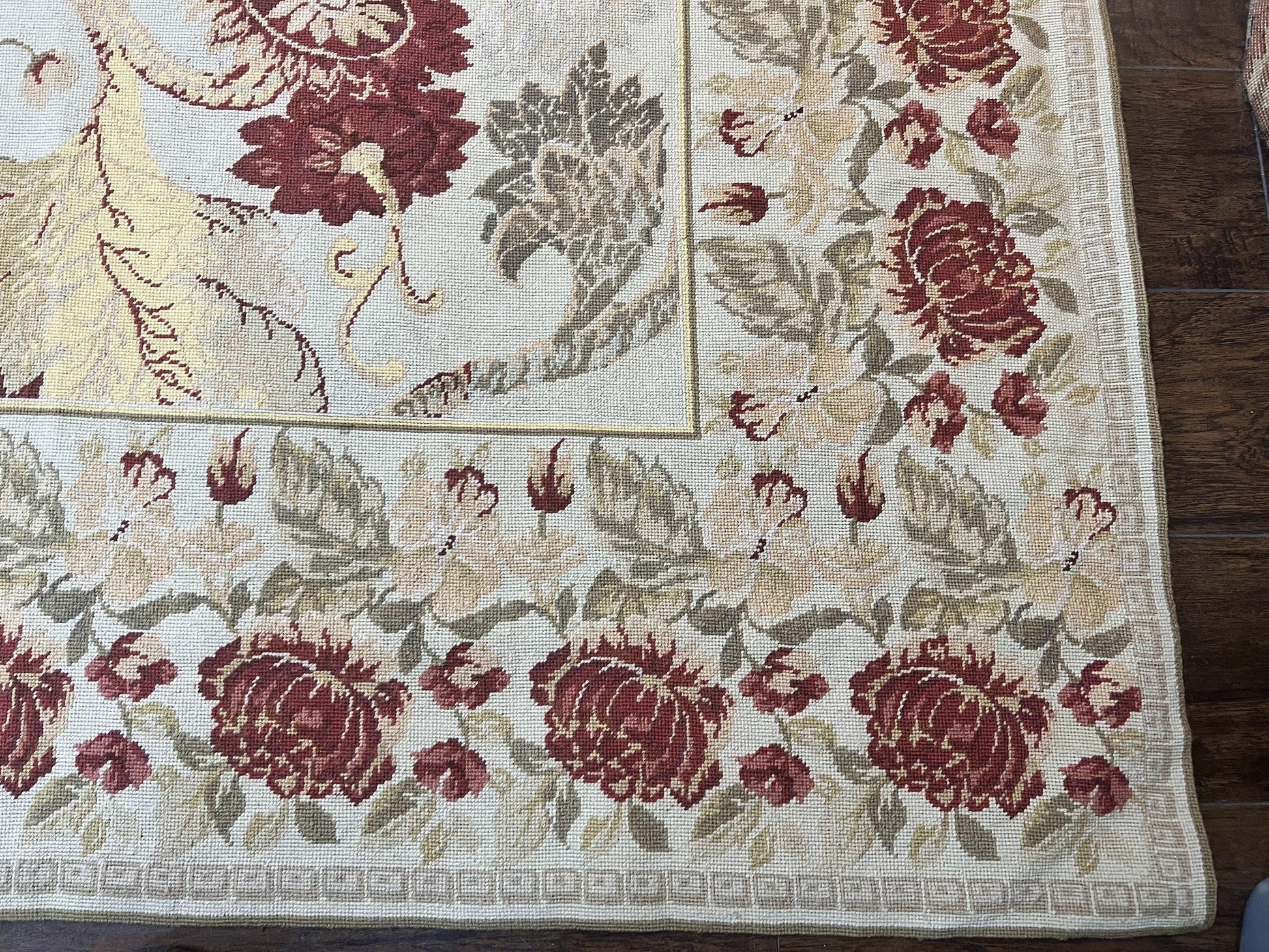 Extra Large Needlepoint Rug 14 x 20, Vintage Handwoven Handmade Wool Flatweave Carpet, Allover Floral Pattern, Elegant European Deisgn Rug - Nuvé